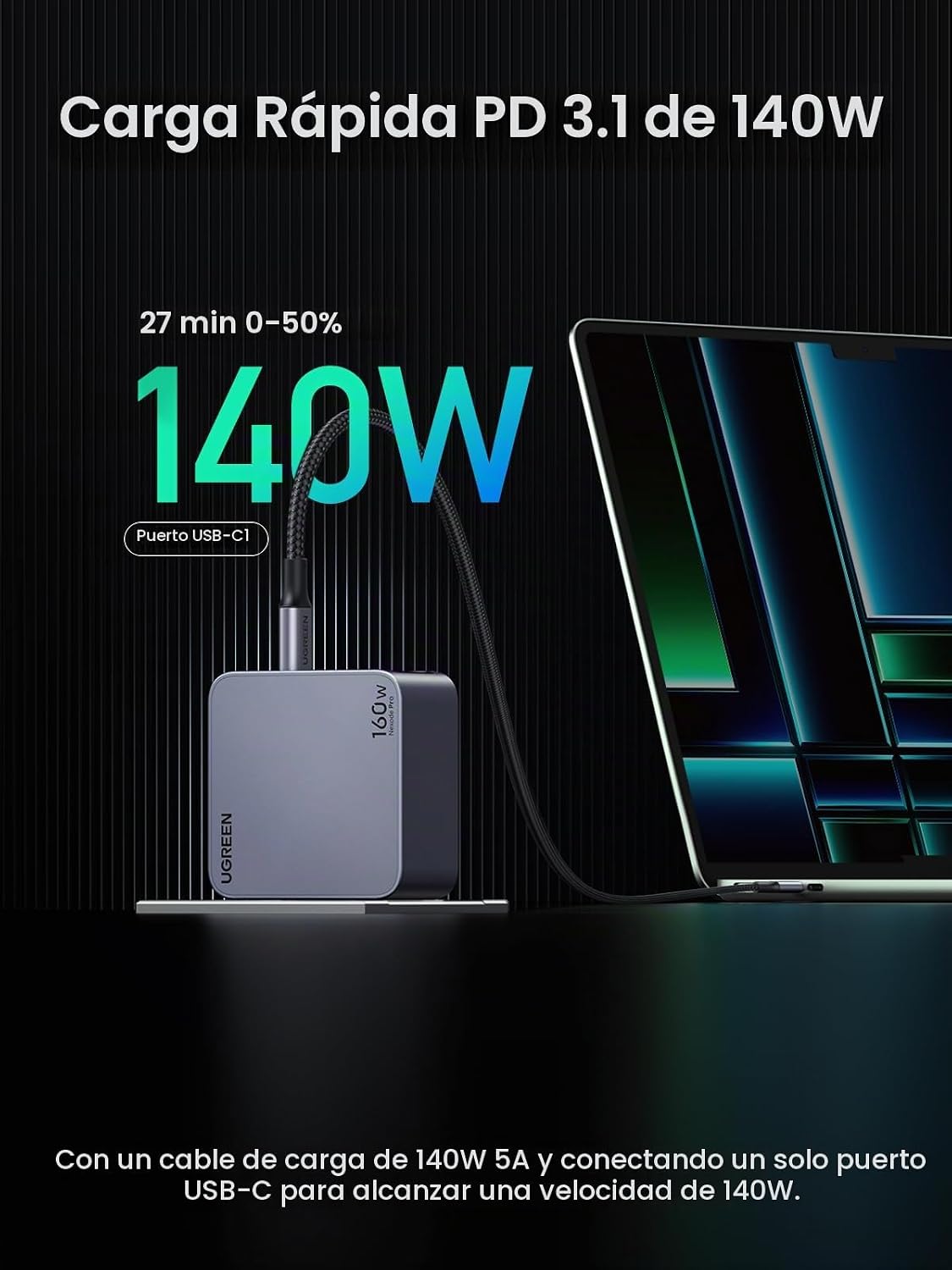 Cargador-UGREEN-Nexode-Pro-160-W-GaN-USB-C-para-Laptop-PD-3-1-3