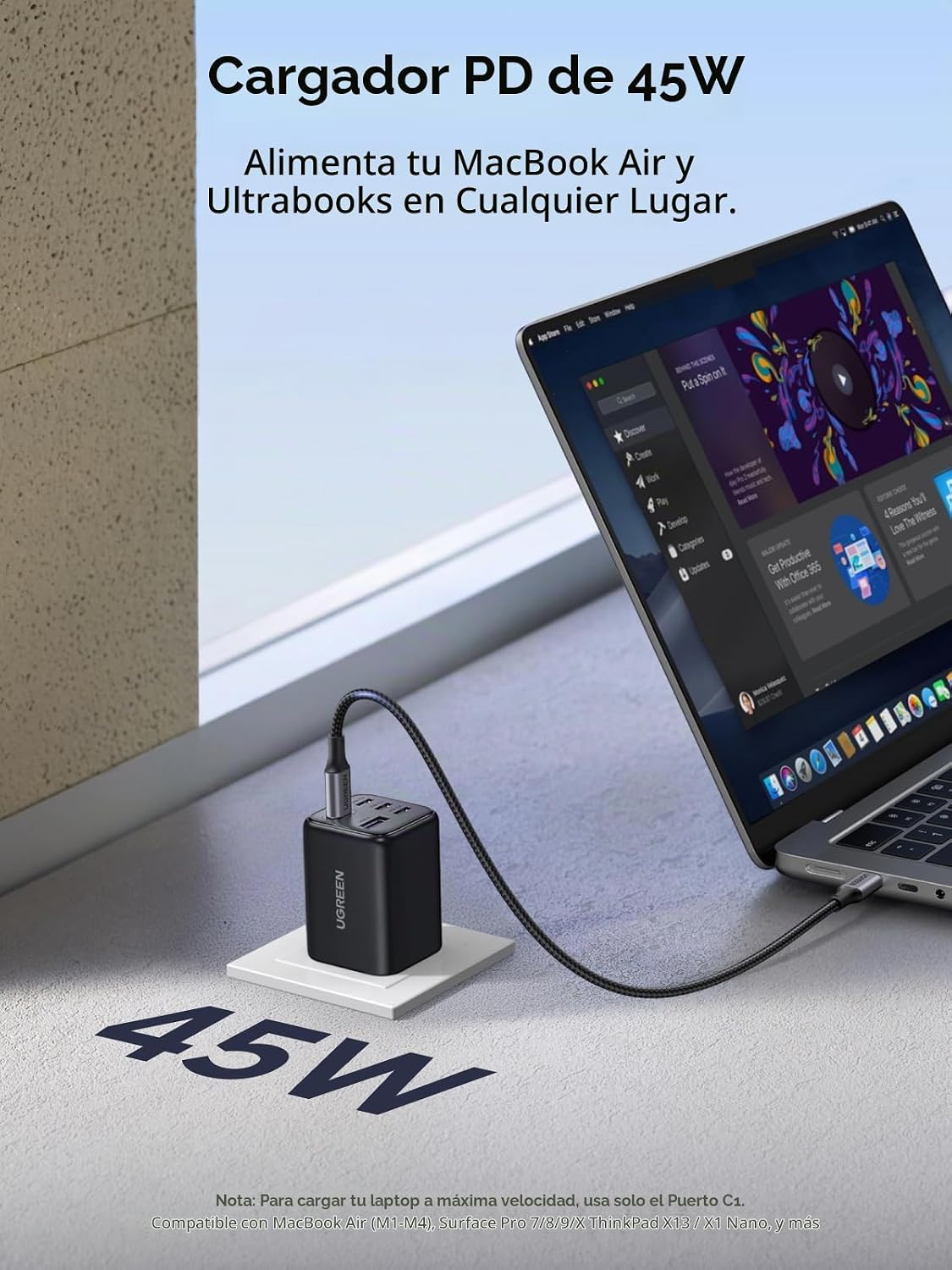 Cargador-de-Pared-UGREEN-GaN-USB-C-45-W-de-5-Puertos-PD-5