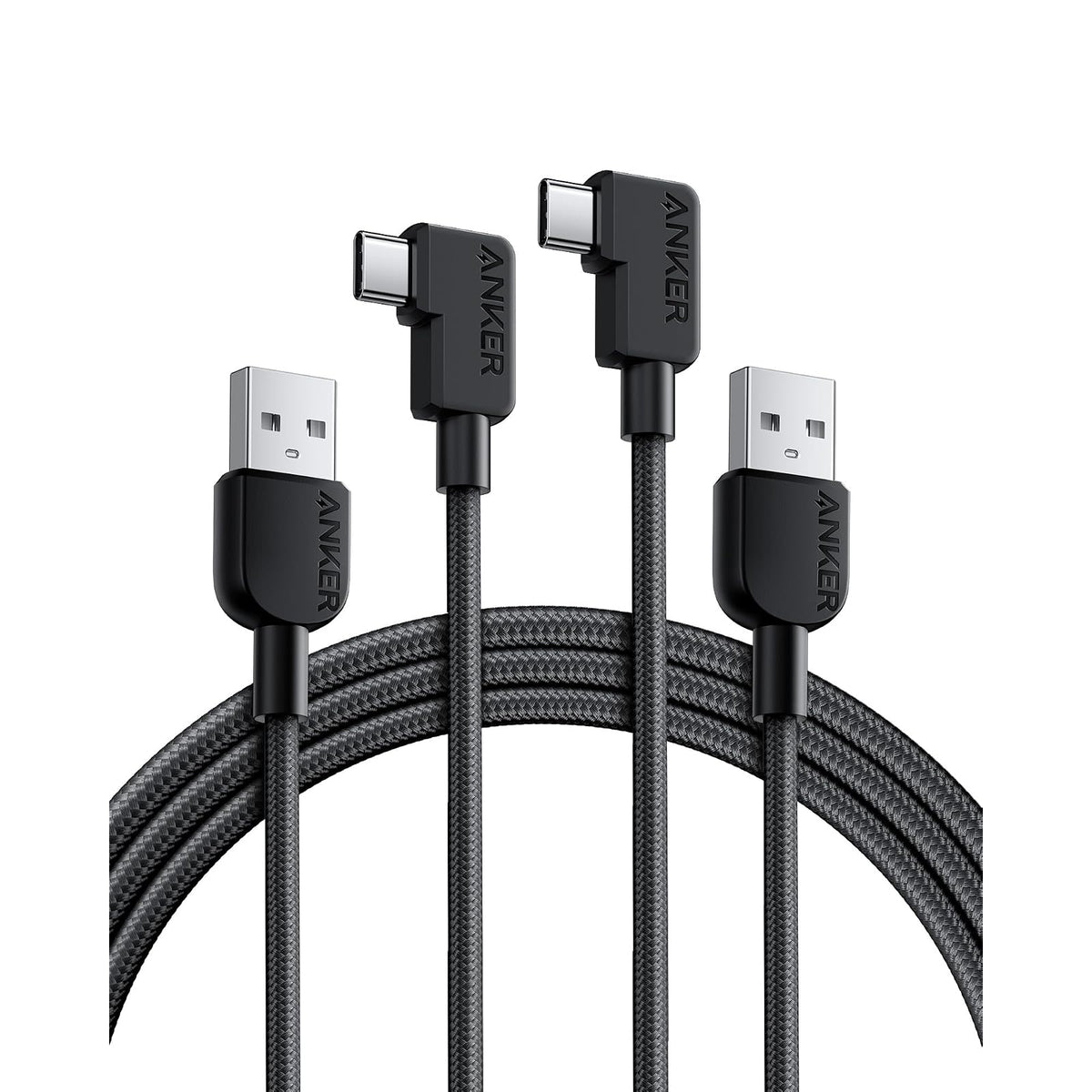 Cable Anker USB A a USB C en ángulo recto (paquete de 2, 6 pies, negro)