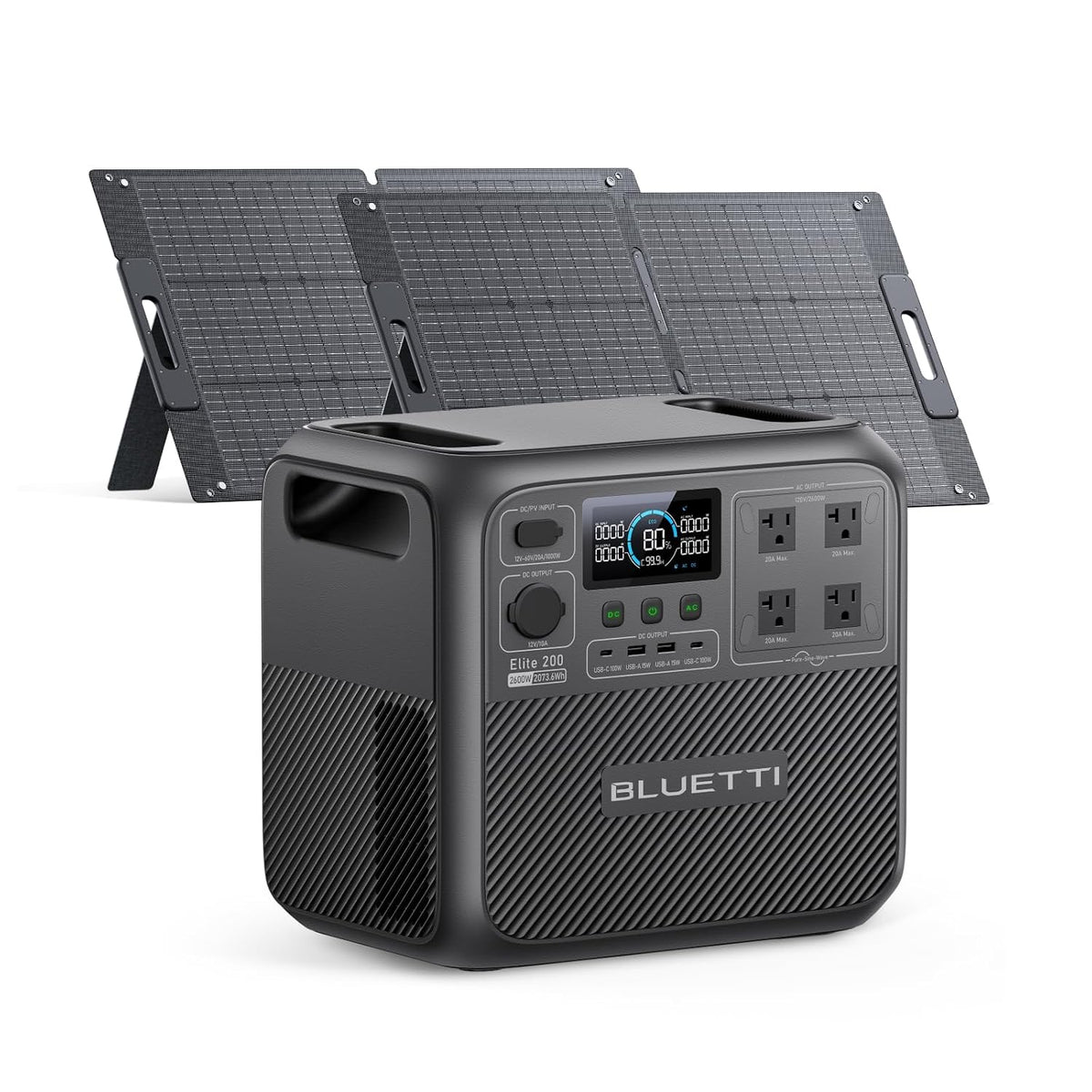 Estación de Energía Portátil BLUETTI Elite 200 V2, 2073.6 Wh, 2600 W + 2 x Panel Solar 100 W