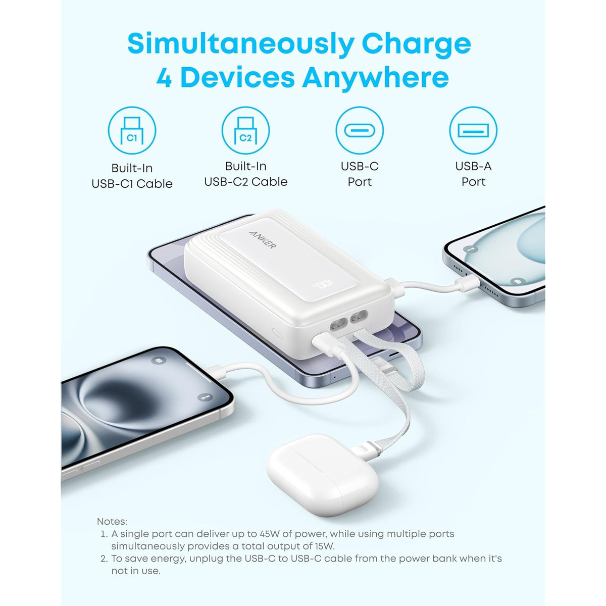 Power Bank Anker Cargador portátil de 20,000mAh 45W,Cables USB-C - vista 7