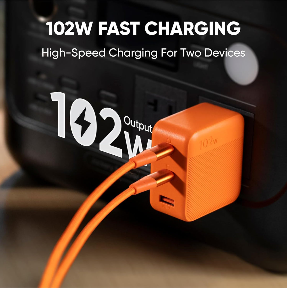Cargador-Jackery-102W-GaN-3-Port-Fast-Naranja-ejemplo