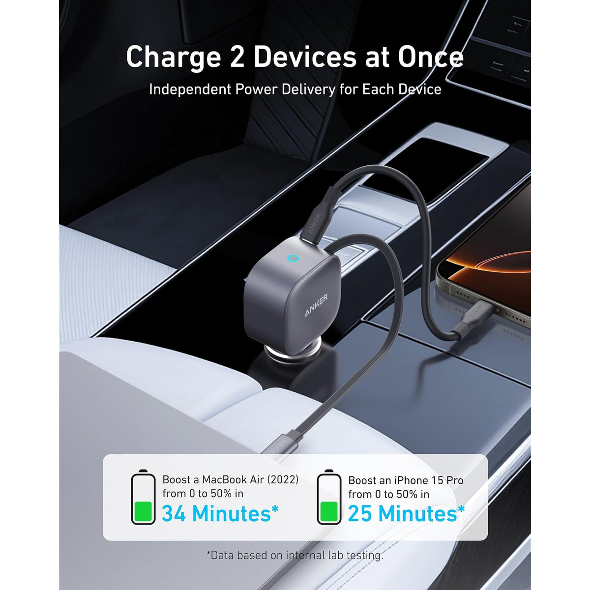 Cable Anker Cargador de coche USB C de carga rápida de 75 W con cable incorporado - vista 3