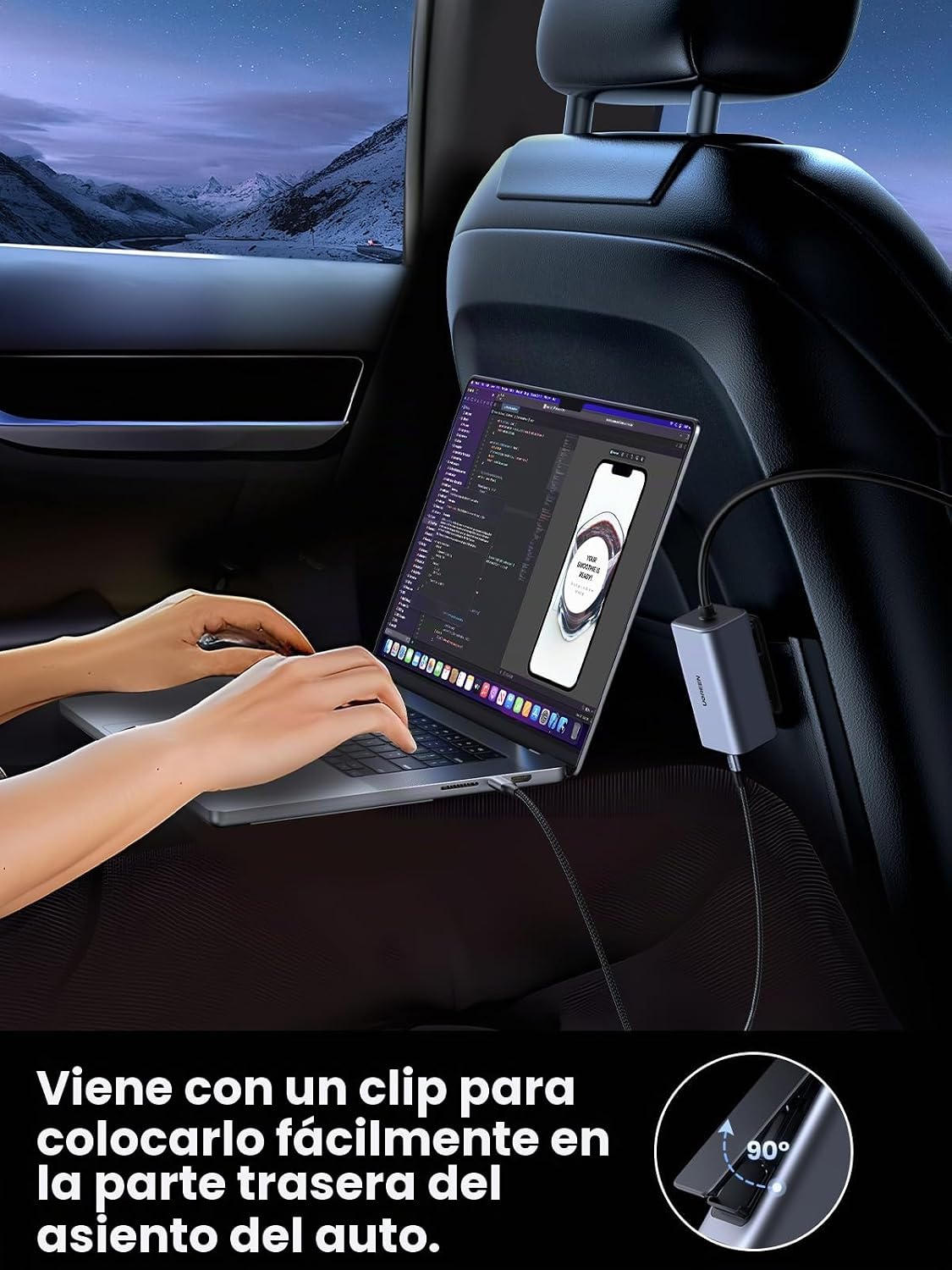 Cargador-de-Auto-UGREEN-Retráctil-de-150-W-y-4-Puertos-con-Cable-EC706-8