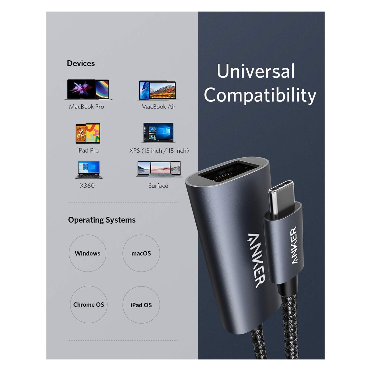 Adaptador Anker USB C a Ethernet, PowerExpand USB C a Gigabit Ethernet, adaptador USB C portátil de aluminio, para MacBook Pro, MacBook Air - vista 4
