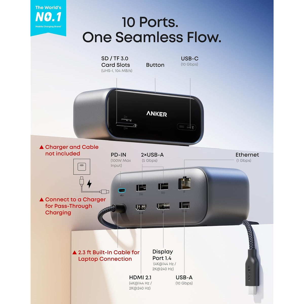 Anker USB C Hub, Smart Display Hub, Docking Station Dual Monitor,No Charger - vista 2