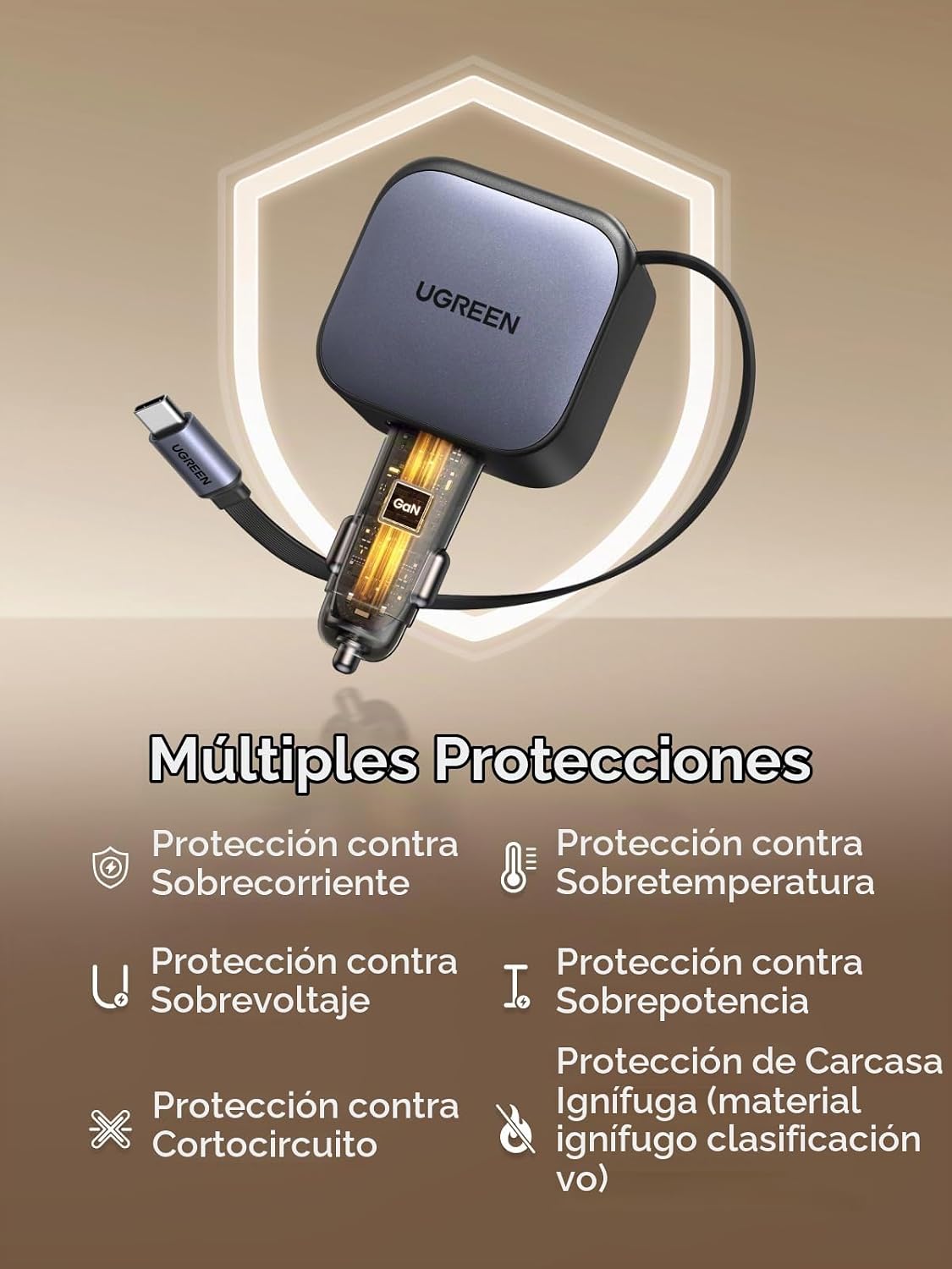 Cargador-de-Auto-UGREEN-Retráctil-de-90-W-y-3-Puertos-con-Cable-6
