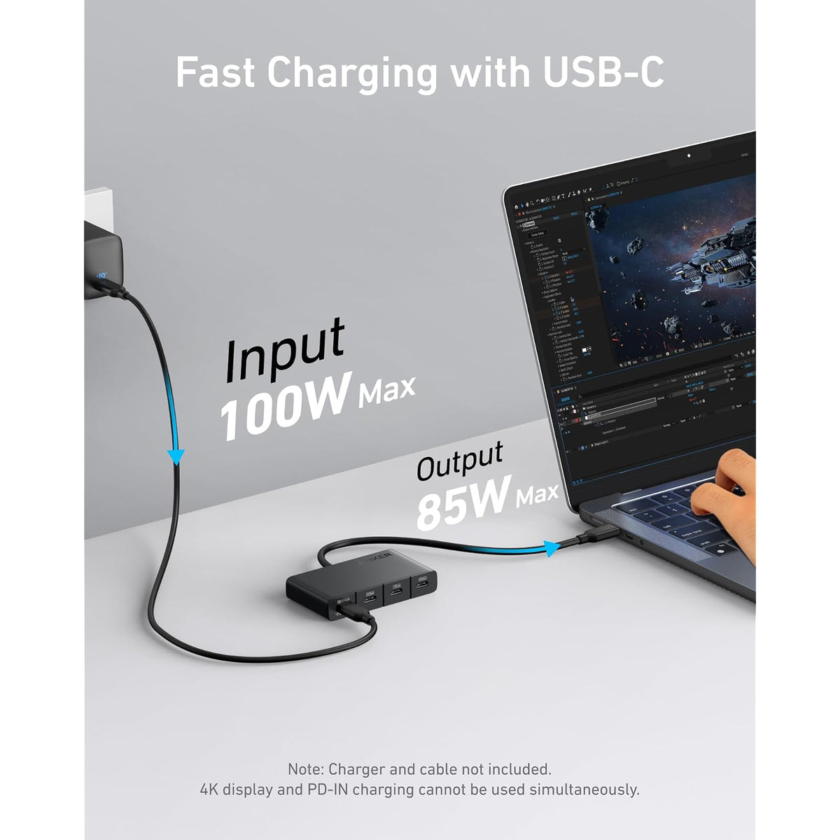 Hub USB Anker USB-C, adaptador USBC a USBC de 4 puertos, divisor USB C multipuerto, concentrador de pantalla USB 3.2 - vista 5