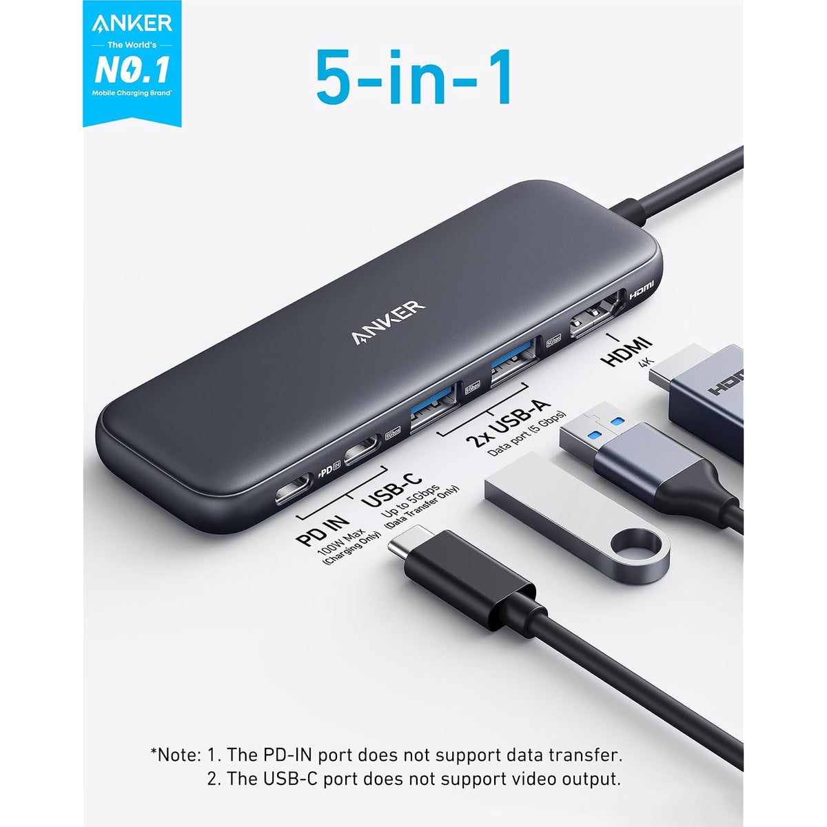 Hub USB Anker USB C, divisor USBC a HDMI 5 en 1 con pantalla 4K - vista 2