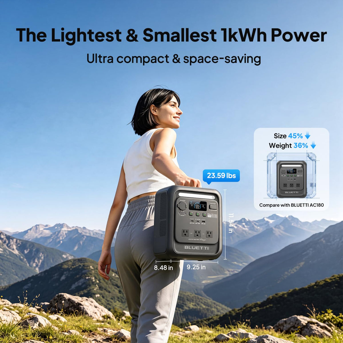 Estación de Energía Portátil BLUETTI Elite 100 Mini, 1004.8 Wh, 1400 W + Panel Solar 200 W