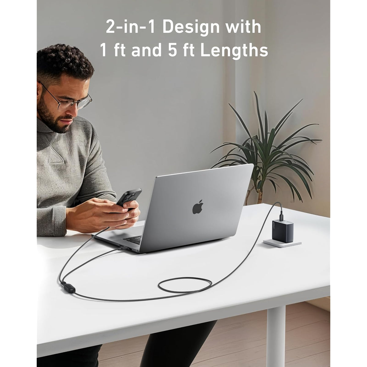 Cable Anker 2-in-1 USB C to USB C Cable, 140W Max (1-Pack, 6 ft, Black) - vista 6