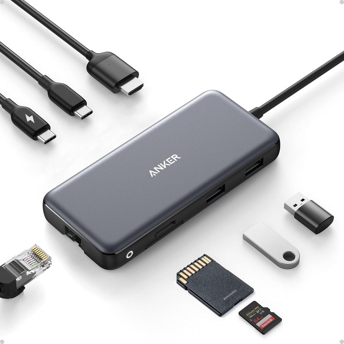 Hub USB Anker USB-C, adaptador Ethernet multipuerto 8 en 1 con puerto HDMI 4K