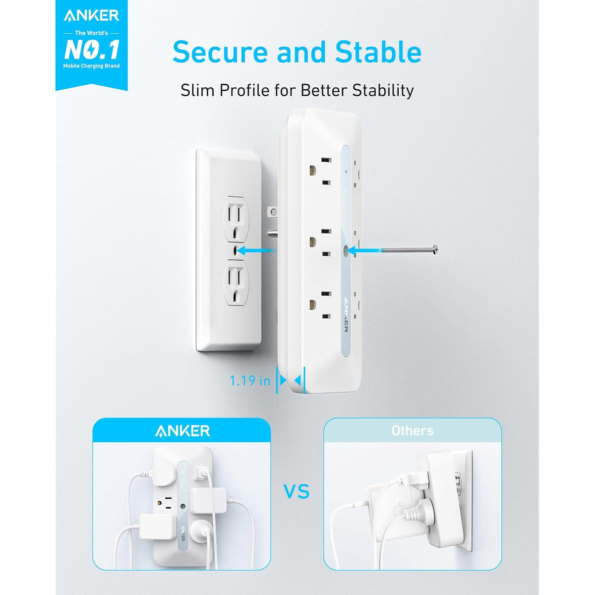 Regleta Anker Extensor de toma, regleta de alimentación 10 en 1 con protector de - vista 2
