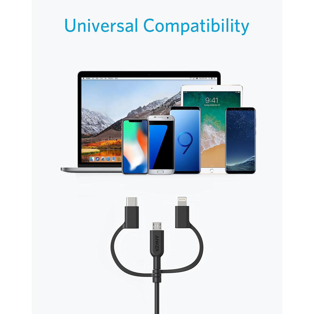 Cable Anker Powerline II 3 en 1 Lightning, USB C, cable micro USB - vista 3