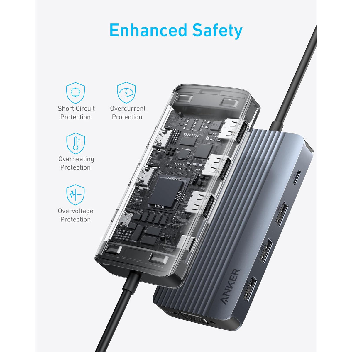 Anker USB-C Hub, adaptador Ethernet multipuerto 8 en 1 con puerto HDMI 4K - vista 7