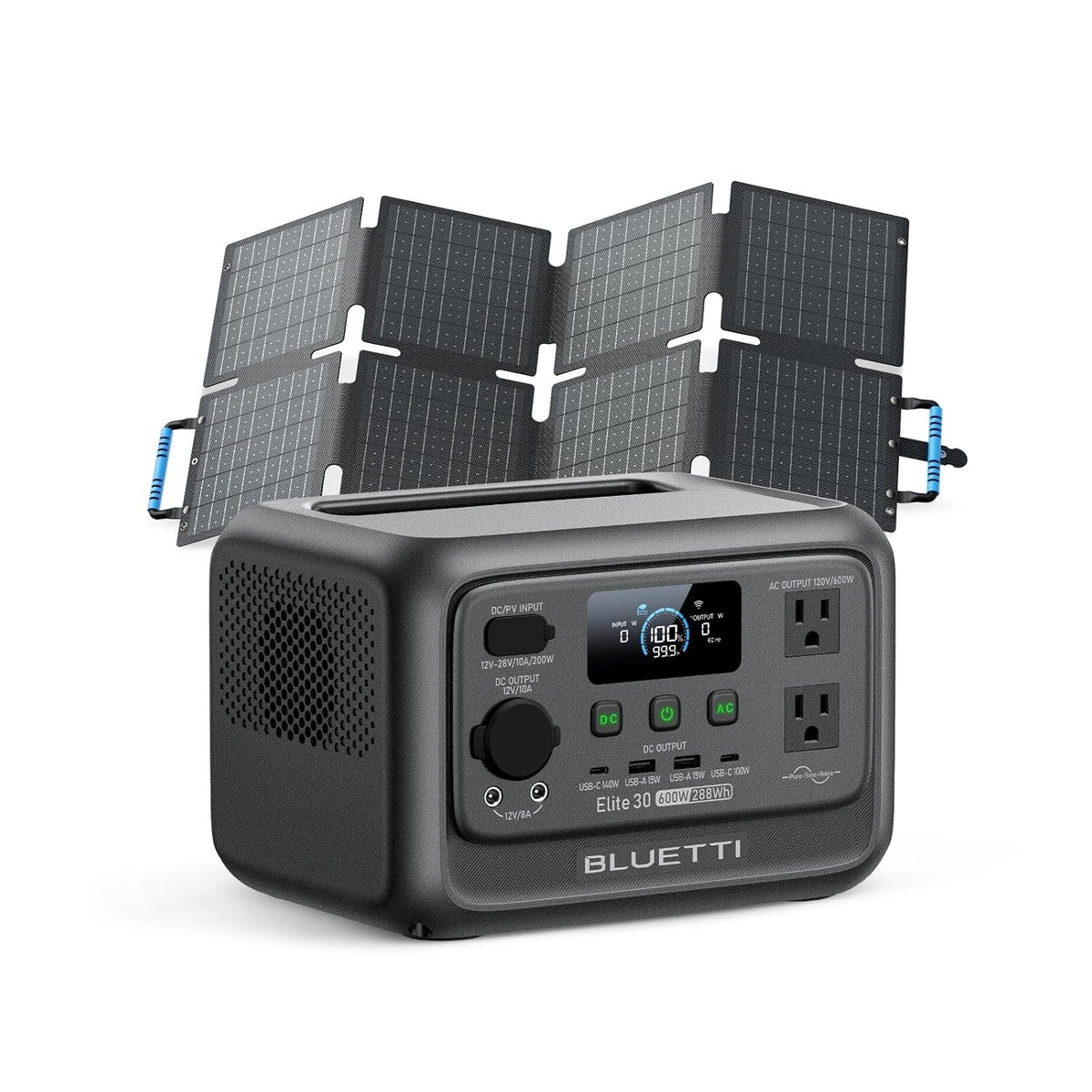 Estación de Energía Portátil BLUETTI Elite 30 V2, 288 Wh, 600 W + Panel Solar 60 W