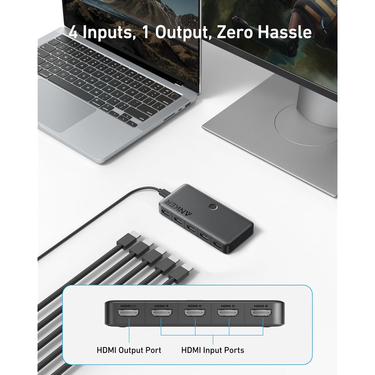 Conmutador Anker HDMI, 4K 60Hz HDMI Switcher Cable HDMI 8K @60Hz, 6 pies - vista 2