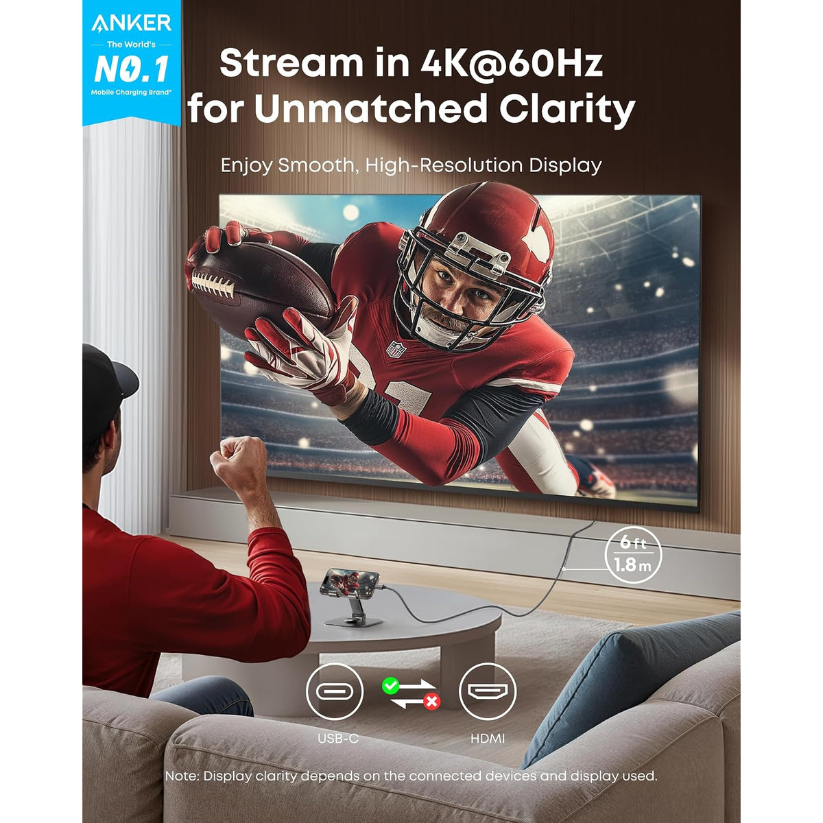 Anker HDMI, cable USB C a HDMI trenzado ultrarrápido de nailon 4K a 60Hz - vista 2