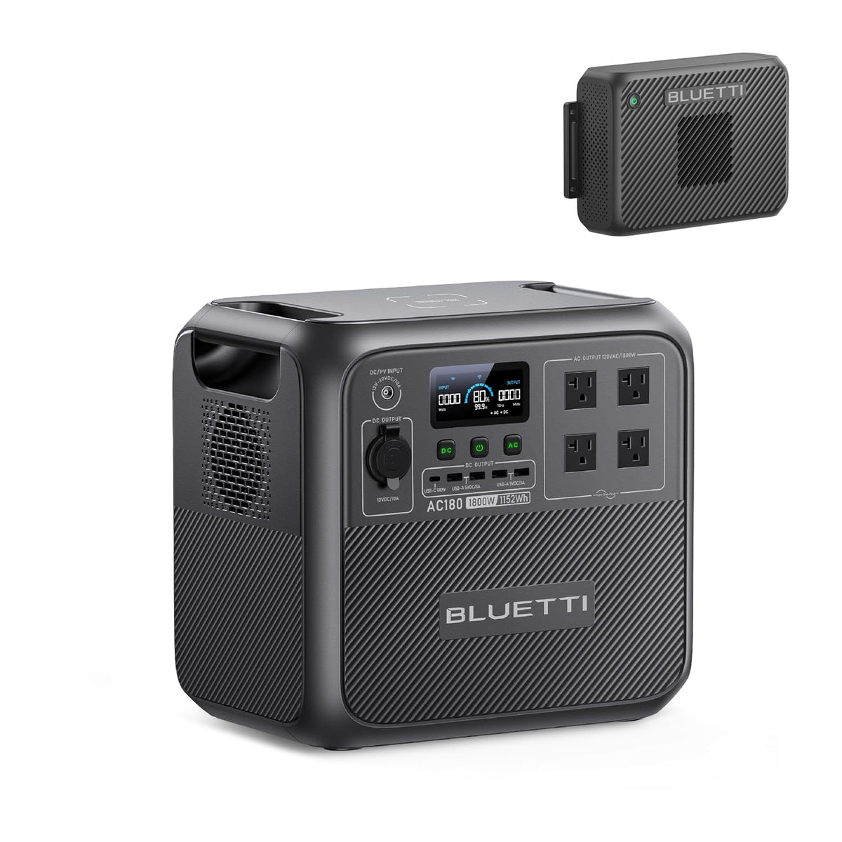 Estación de Energía Portátil BLUETTI AC180, 1152 Wh, 1200 W + Cargador de Alternador 2