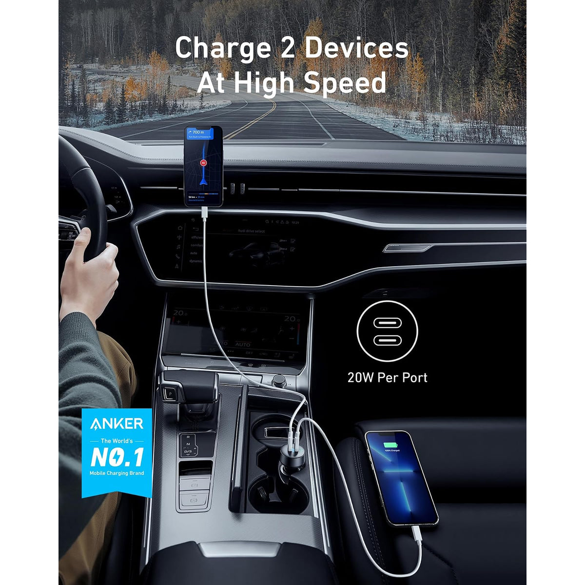 Cargador Anker de coche de carga rápida PowerIQ 3.0 USB C de 40 W y 2 - vista 2