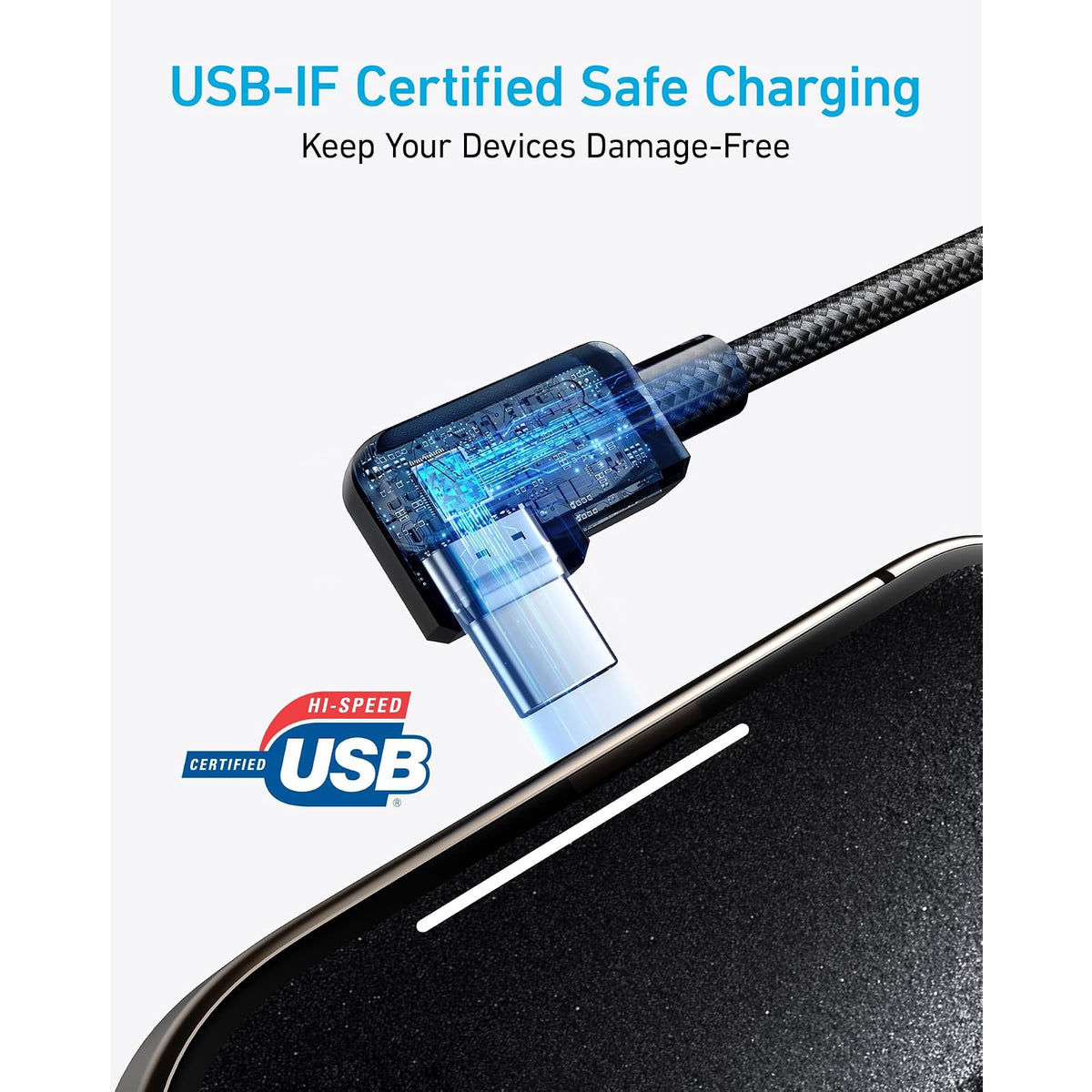 Cable Anker USB A a USB C en ángulo recto (paquete de 2, 6 pies, negro) - vista 4