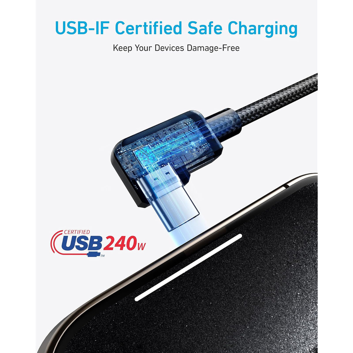 Cable Anker USB C a USB C en ángulo recto, 240 W (paquete de 2, 6 pies - vista 6