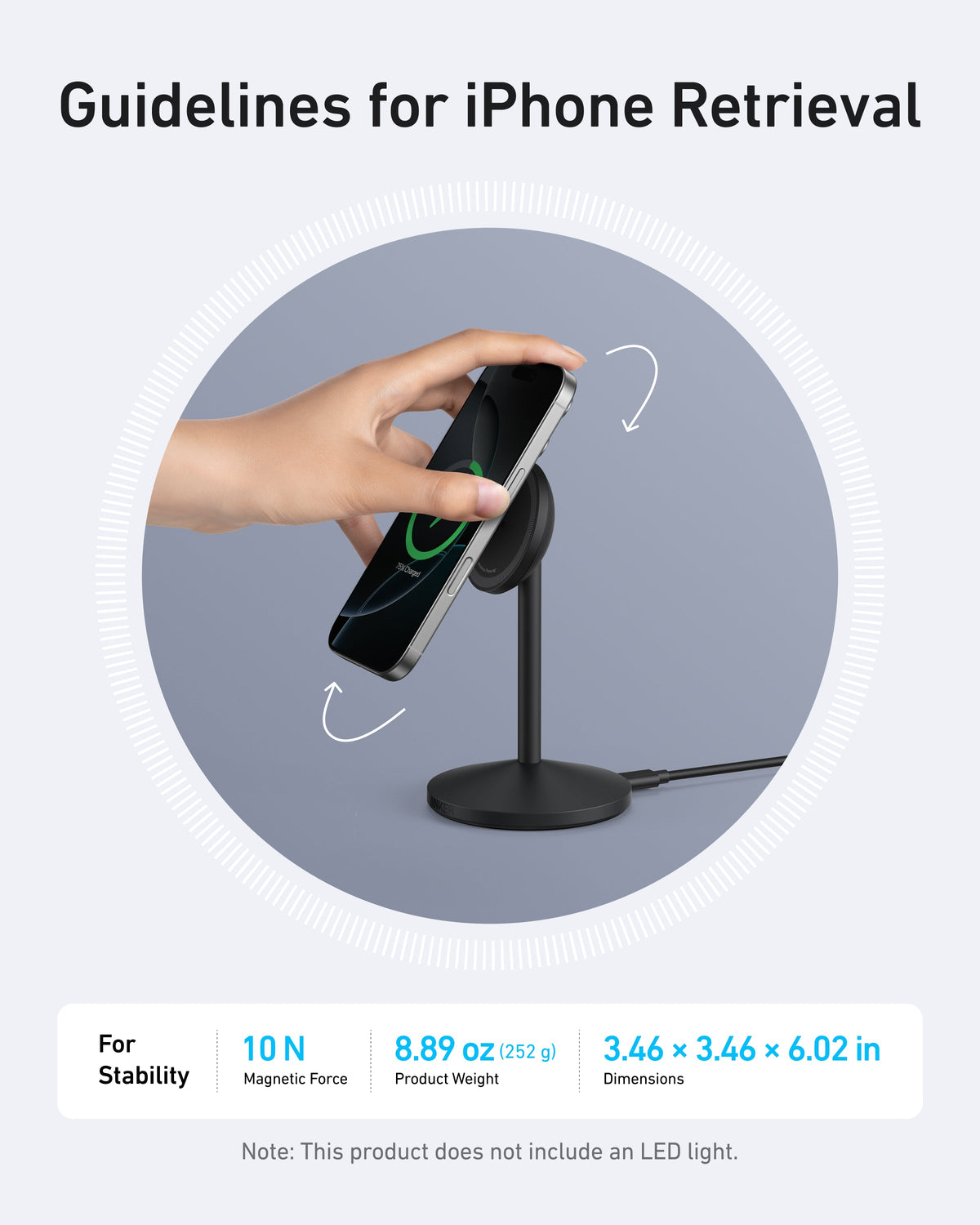 Cargador Inalámbrico Anker MagGo Wireless Charger Stand Negro