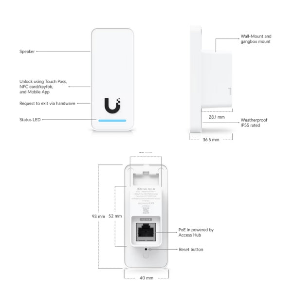 Acceso-a-Puertas-Ubiquiti-Lector-G3-Compacto-con-Touch-Pass