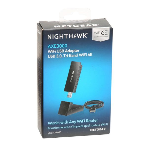 Adaptador USB NETGEAR Wireless AXE3000 WiFi 6E Tri-Band USB 3.0 – A8000-100PAS