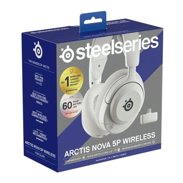 Audífono - Gaming - SteelSeries - Arctis - Nova - 5 - Wireless - Inalámbrico - Bluetooth - 2.4GHz - USB-C - 40mm - 60 - Horas - 61674 - Blanco