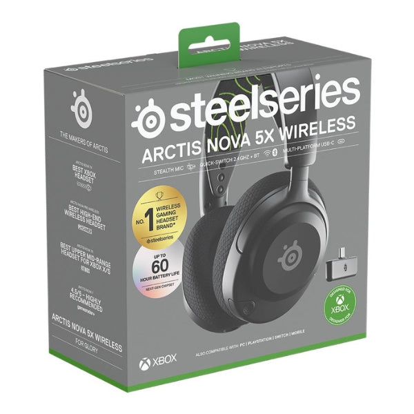 Audífono - Gaming - SteelSeries - Arctis - Nova - 5X - Wireless - Xbox - Inalámbrico - Bluetooth - 2.4GHz - USB-C - 60 - Horas - 61676 - Negro