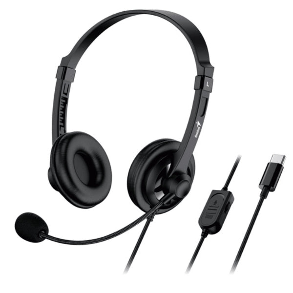 Audífono - Genius - HS-230U - USB-C - Diadema Ajustable - Micrófono Omnidireccional - Control Integrado - Negro - 31710021403-405