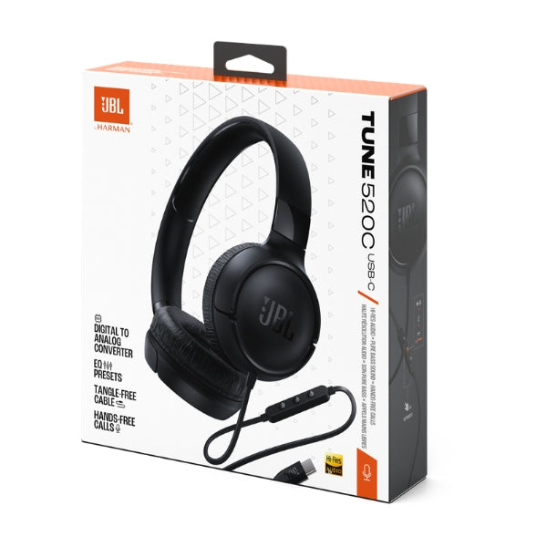Audífono - JBL - Tune 520C - USB-C - Micrófono Integrado - Hi-Res - Pure Bass - On-ear - Plegable - Llamadas Manos Libres - Negro - JBLT520CBLKAM