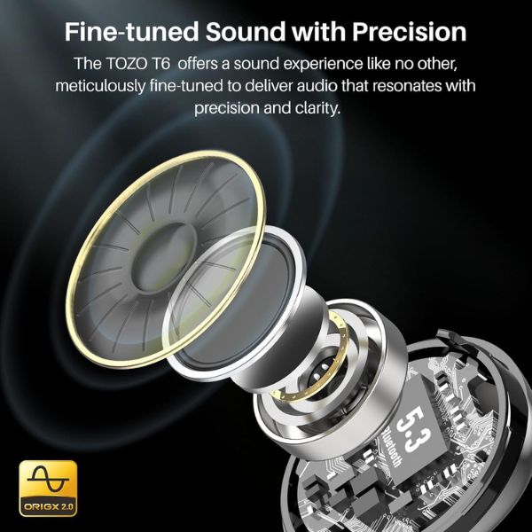 Auriculares TOZO T6 Bluetooth 5.0 Inalámbricos Intraurales con Estuche de Carga Negro
