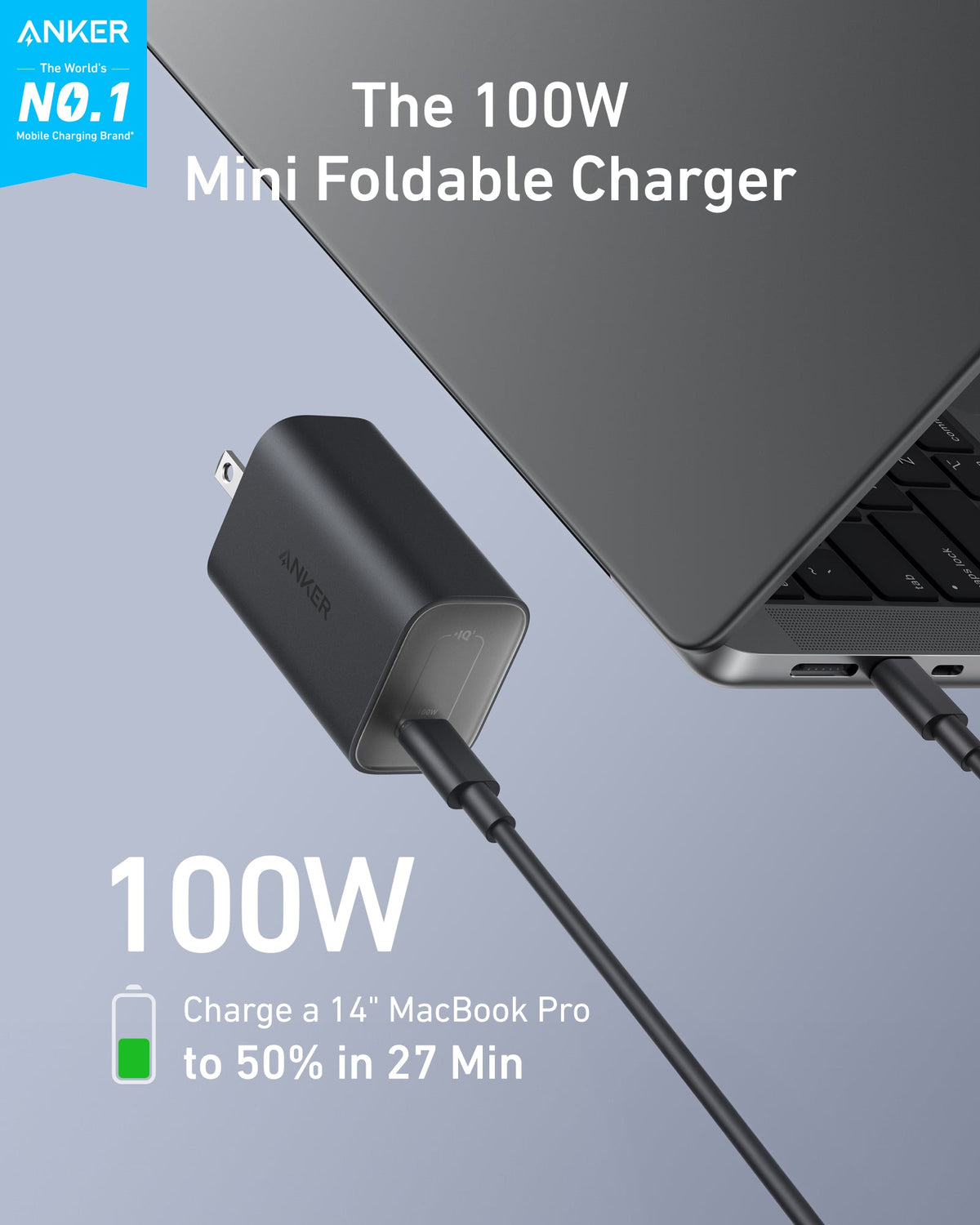 Cargador Anker 100W 2 USB-C 1 USB-A con Pantalla y Cable