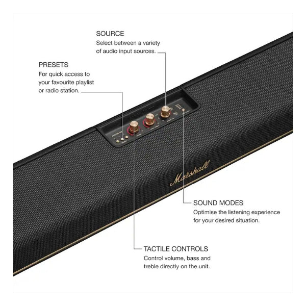 Barra-de-sonido-Marshall-Heston-120-5,1,2-Dolby-Atmos-y-DTSX-con-subwoofer-integrado-Negro