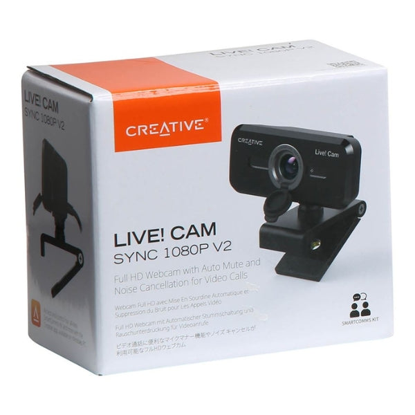 Cámara - Web - Creative - Live - Cam - Sync - 1080p - V2 - Full - HD - USB - 2.0 - Dual - Mics - Auto - Mute - Noise - Cancellation - Privacy - Cover - 73VF088000000 - Negro