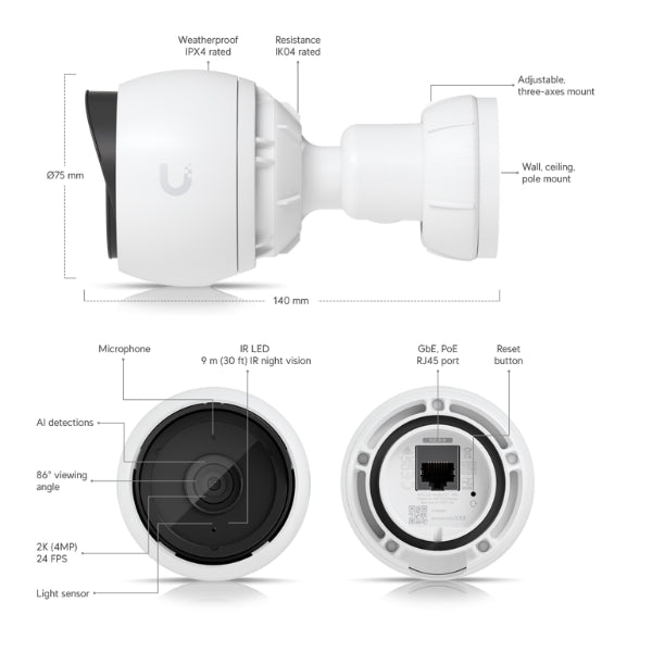Cámara-de-Seguridad-Ubiquiti-UniFi-Protect-G4-Bullet-2K-IPX4-Visión-Nocturna-PoE