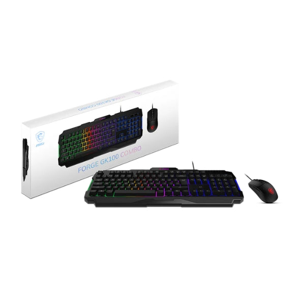 Combo - Teclado - Mouse - MSI - Forge - GK100 - Gaming - RGB - Teclado - Inglés - Mouse - 6400 - DPI - 7 - Botones - USB - Negro
