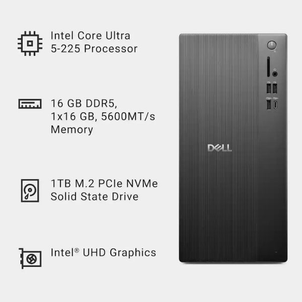 Computador-Dell-Desktop-Intel-Core-Ultra-5-225-(4,9-GHz)-16-GB-DDR5-1-TB-NVMe-M,2-Intel-UHD-Graphics-180-W-Win-11-Home-Black
