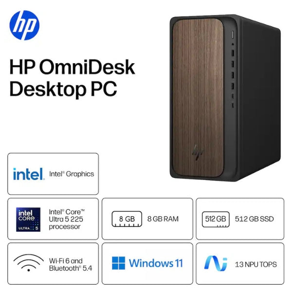 Computador-HP-OmniDesk-Intel-Core-Ultra-5-225-(4,9-GHz)-8-GB-DDR5-512-GB-NVMe-M,2-Intel-Graphics-280-W-Win-11-Home-Dark-Wood