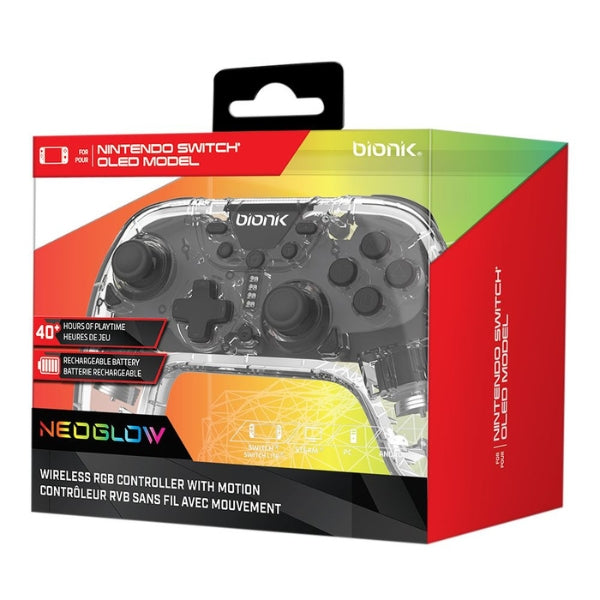 Control - Gaming - Bionik - NeoGlow - Inalámbrico - Cableado - RGB - Switch - Switch - Lite - Switch - OLED - Android - PC - Gyro - Sensor - BNK-9099 - Transparente