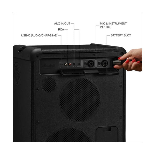Corneta-portátil-Marshall-Bromley-450-Bluetooth-con-luces-LED-y-batería-de-40-horas-Negro-y-Latón