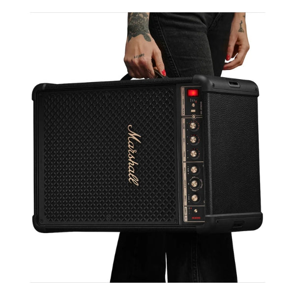 Corneta-portátil-Marshall-Bromley-450-Bluetooth-con-luces-LED-y-batería-de-40-horas-Negro-y-Latón