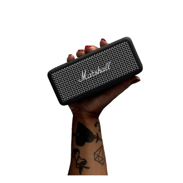 Corneta-portátil-Marshall-Emberton-II-Bluetooth-resistente-al-agua-y-polvo-con-batería-de-30-horas-Negro-y-Acero