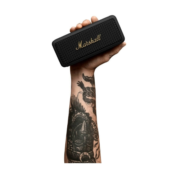 Corneta-portátil-Marshall-Emberton-II-Bluetooth-resistente-al-agua-y-polvo-con-batería-de-30-horas-Negro-y-Latón