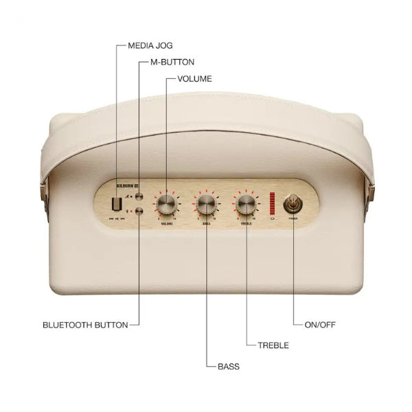 Corneta-portátil-Marshall-Kilburn-III-Bluetooth-con-batería-de-50-horas-y-entrada-auxiliar-Crema