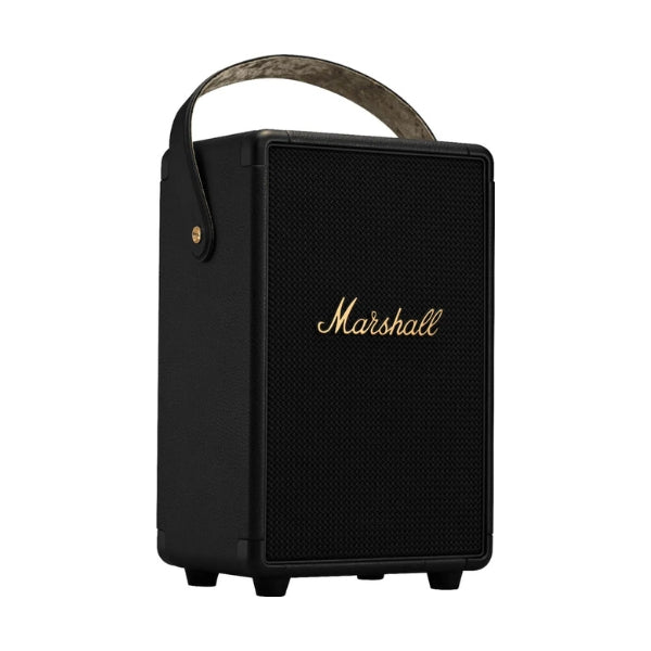 Corneta-portátil-Marshall-Tufton-Bluetooth-con-controles-de-bajos,-agudos-y-volumen-Negro-y-Latón