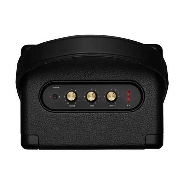 Corneta-portátil-Marshall-Tufton-Bluetooth-con-controles-de-bajos,-agudos-y-volumen-Negro-y-Latón