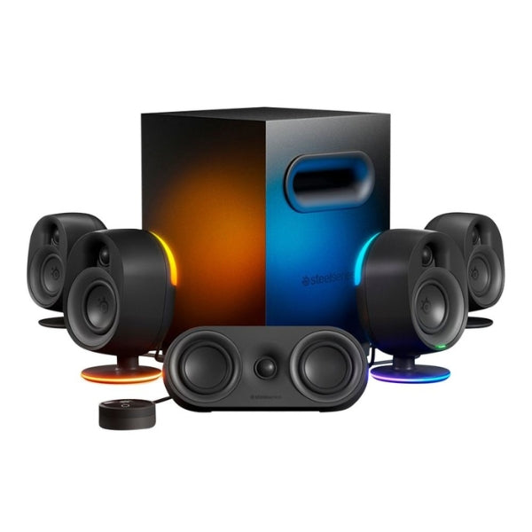 Cornetas - Gaming - SteelSeries - Arena - 9 - Illuminated - 5.1 - Channel - Desktop - Speakers - Subwoofer - 6.5 - Pulgadas - USB - Type-A - 3.5mm - Toslink - Optical - 61547 - Negro